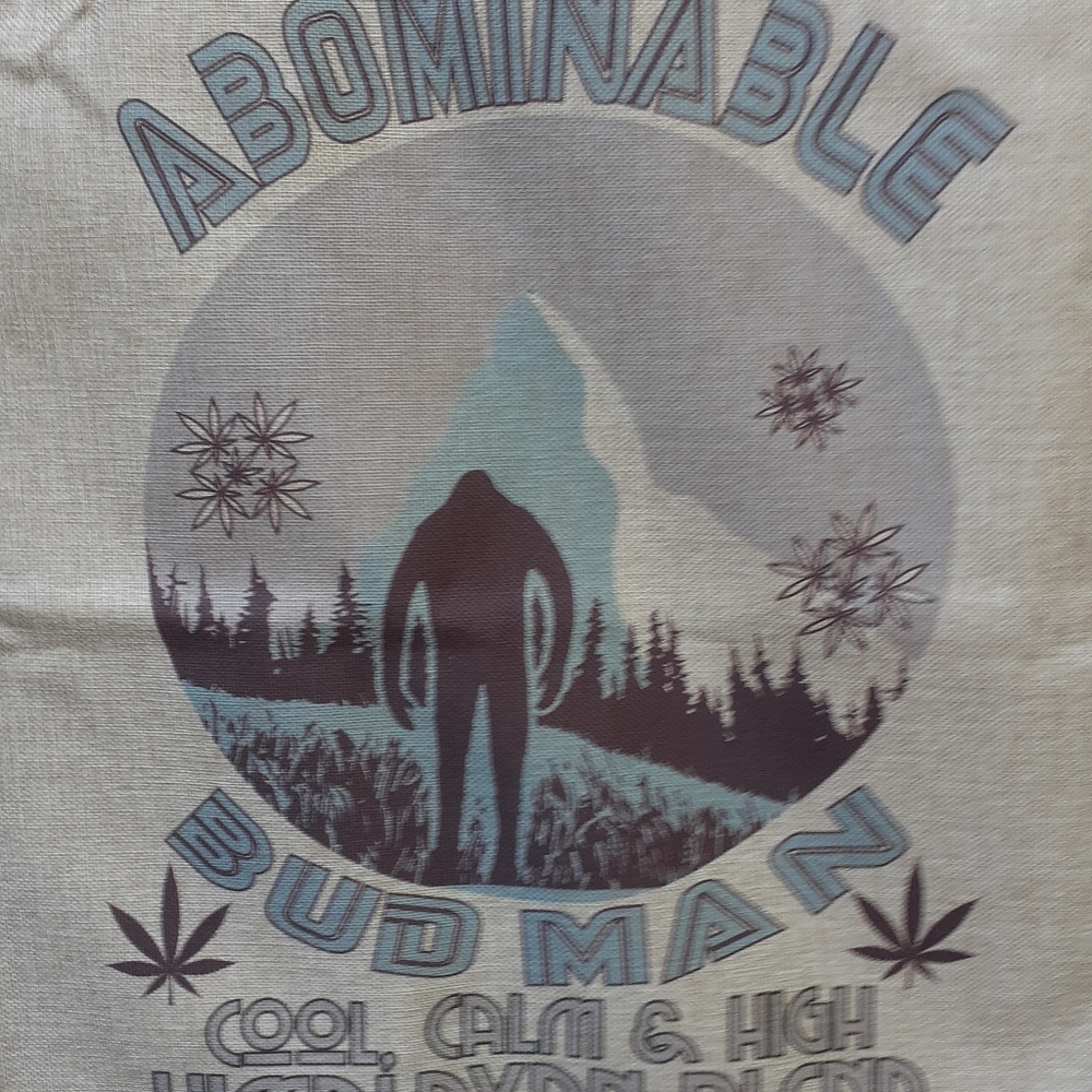 Burlap Abominable Bud Man Drawstring Bag